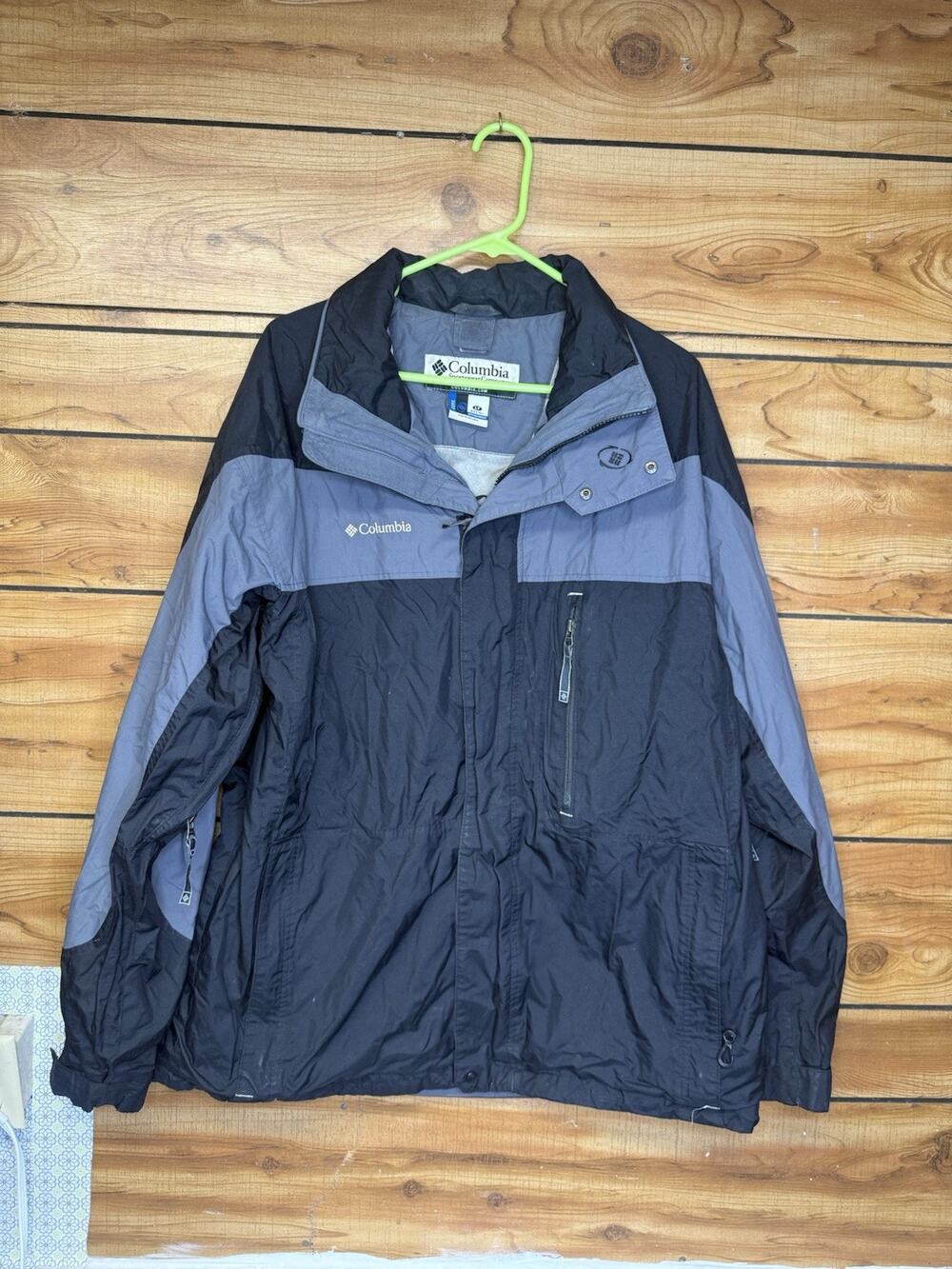 Columbia Men's Nylon Windbreaker Vintage Black/Gray Sz Large Talk Multi-pocket